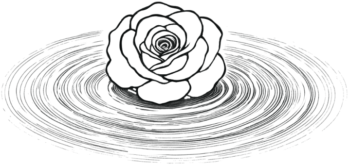 Desenho de uma rosa sobre ondas de água, símbolo do Corpo Templo